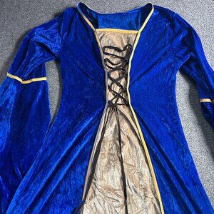Medieval Victorian Velvet Corset Dress Renaissance Gowns Costume Blue Gold Sz M